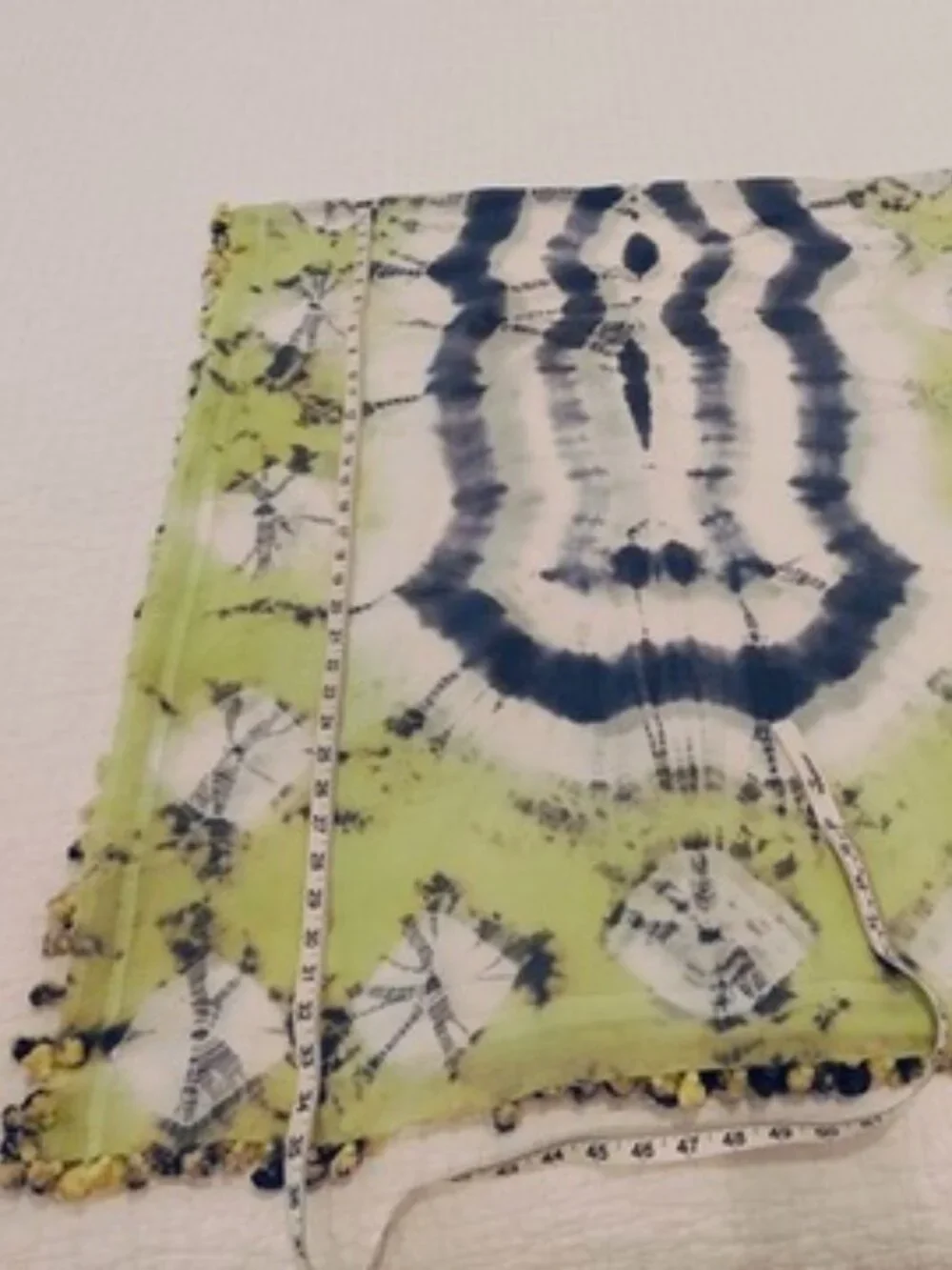 Aanya Silk Cotton Scarf Wrap Womens Lime Green Gray Shibori Tie Dye Tassel